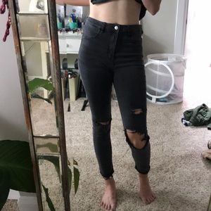High waisted ripped black jeans